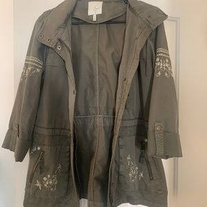 Joie Army Green Field Jacket with Gold Embroidery M